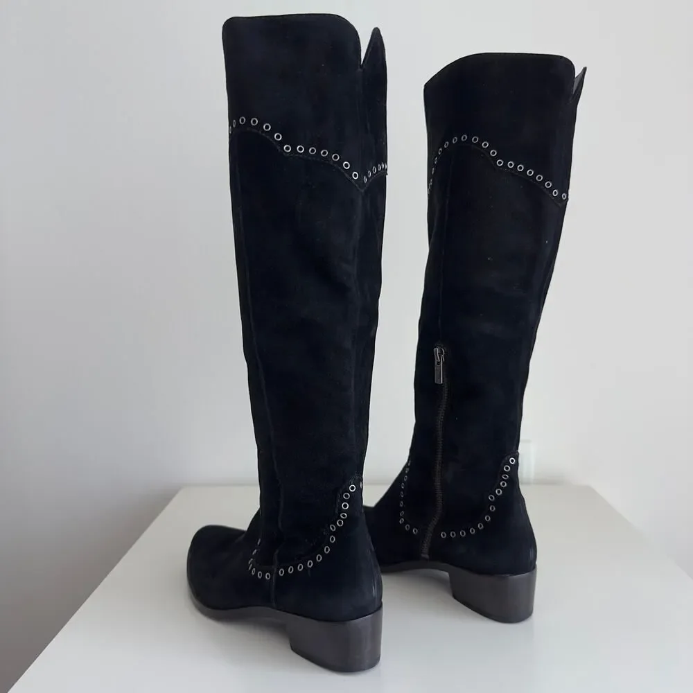 FRYE Boots Womens 6.5 Black Over The Knee Suede Leather Ray Grommet Studded